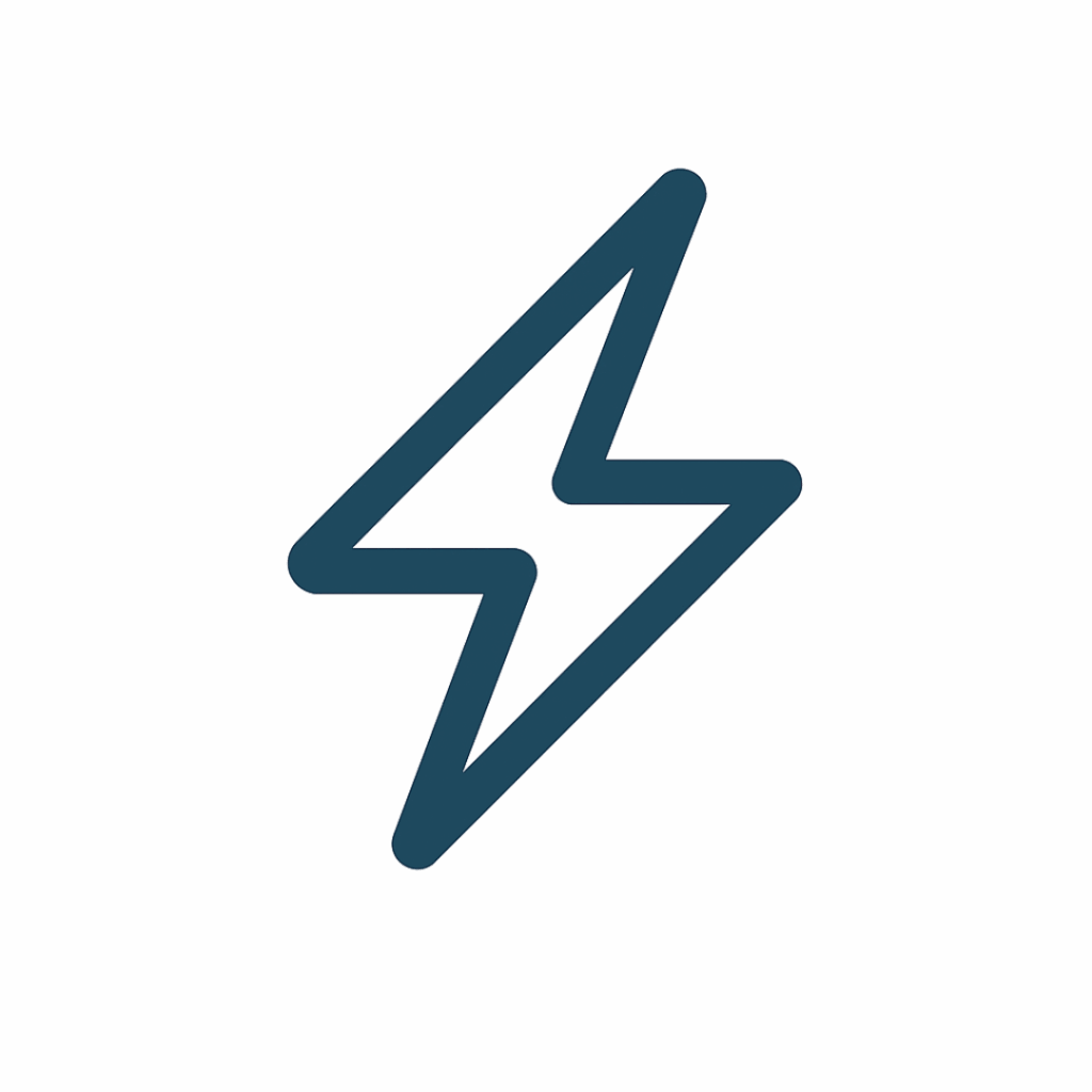Blue lightning bolt icon on a black background, symbolizing energy or power.