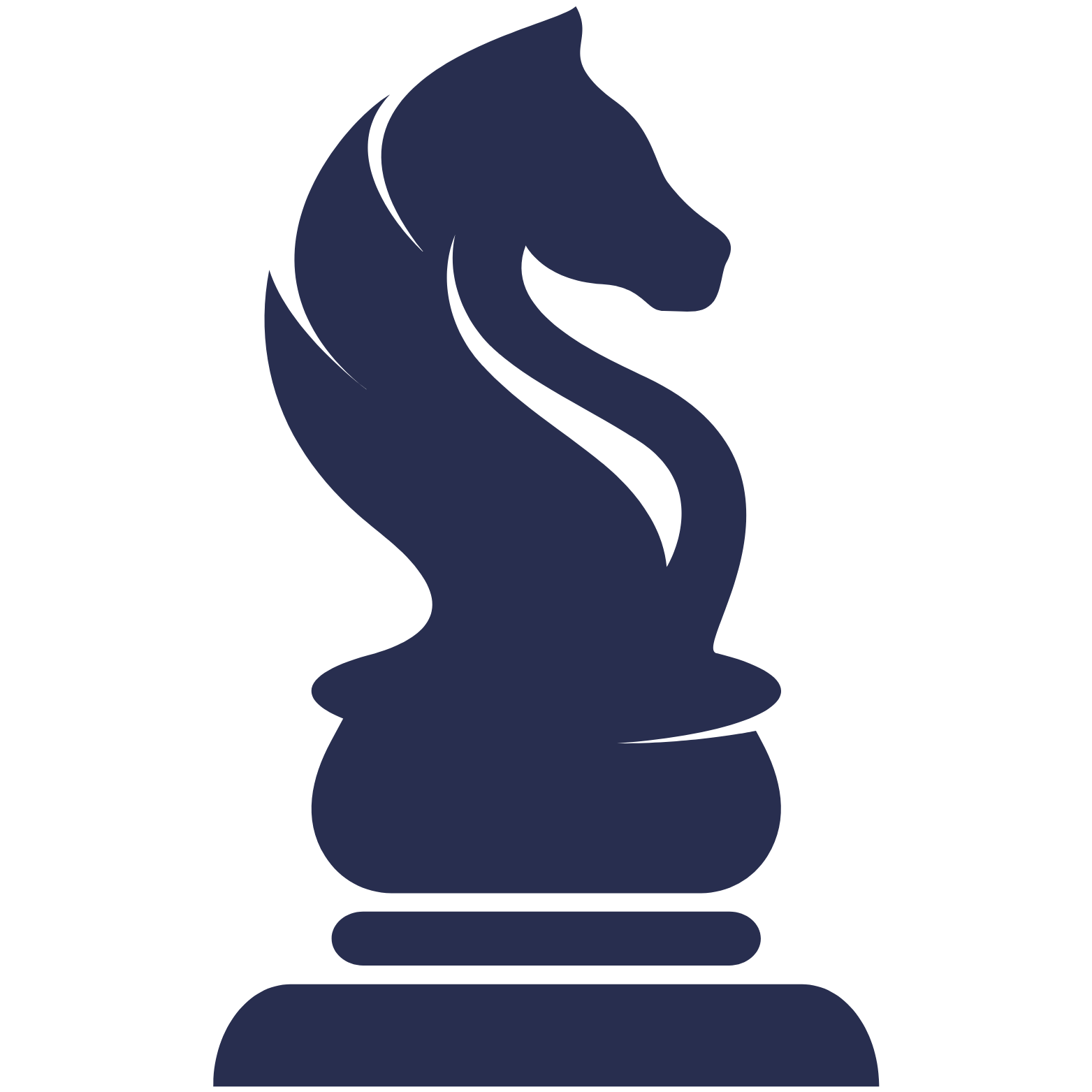Black and white silhouette of a horse depicted as a chess piece, emphasizing its elegant form and strategic significance.